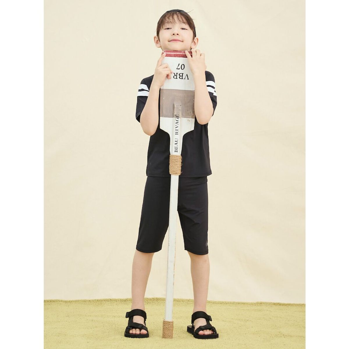 빈폴 키즈(BEANPOLE KIDS) 라글란 반팔 래시가드&반바지&수영모 3 SET  블랙 (BI5342U105)