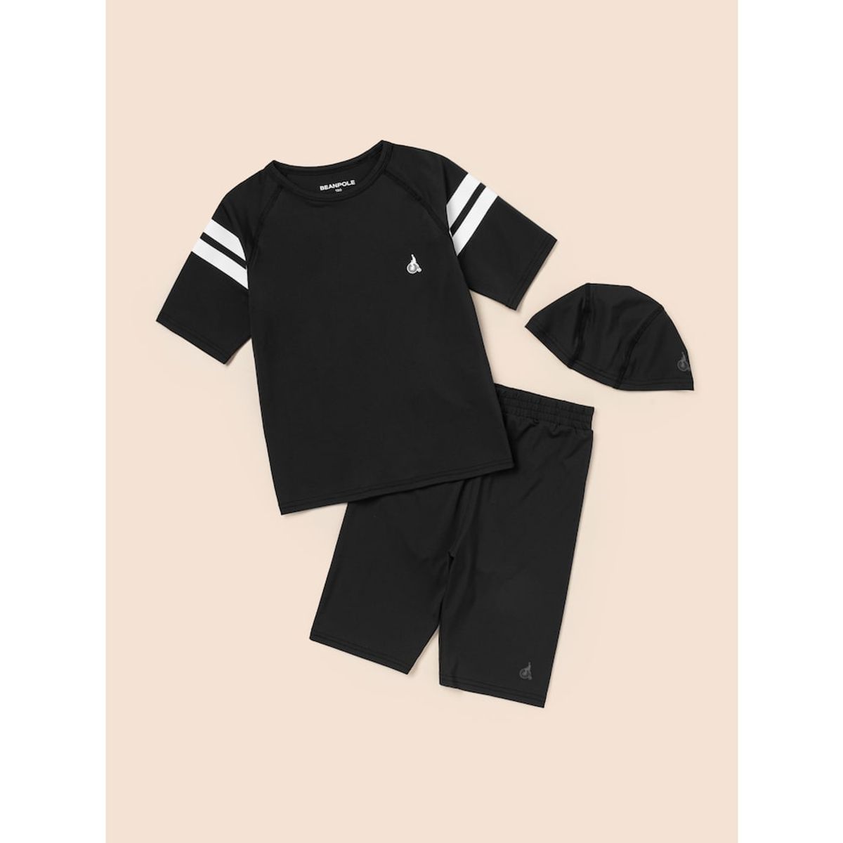빈폴 키즈(BEANPOLE KIDS) 라글란 반팔 래시가드&반바지&수영모 3 SET  블랙 (BI5342U105)