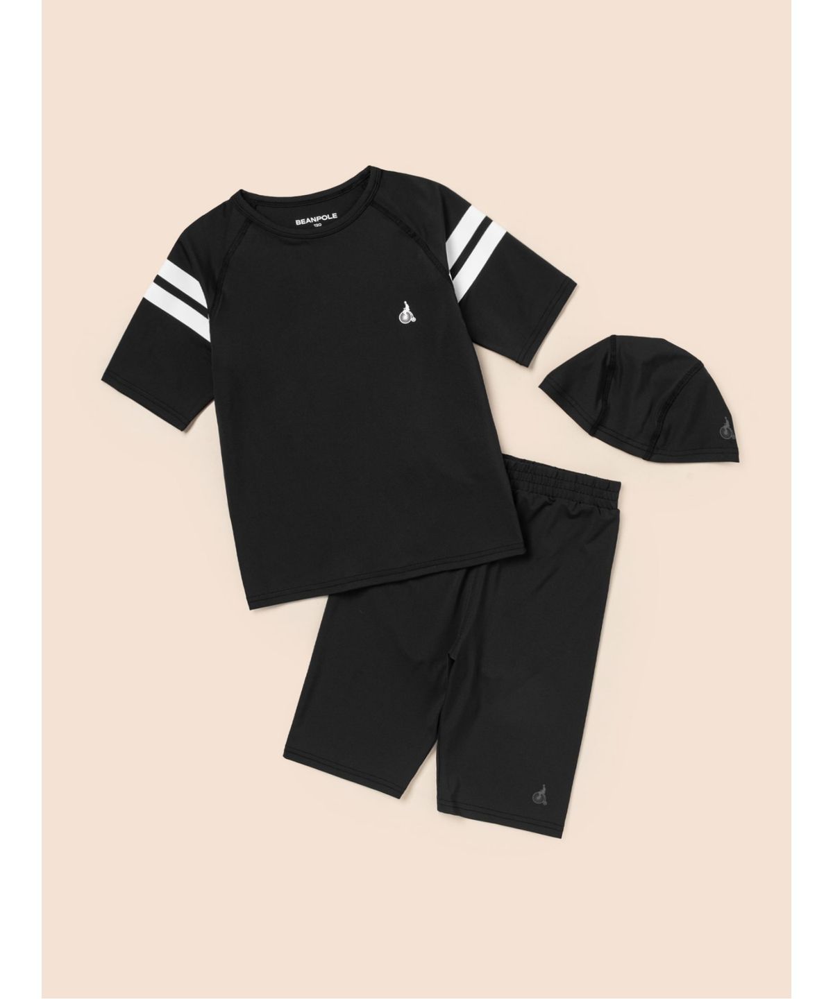 빈폴 키즈(BEANPOLE KIDS) 라글란 반팔 래시가드&반바지&수영모 3 SET  블랙 (BI5342U105)