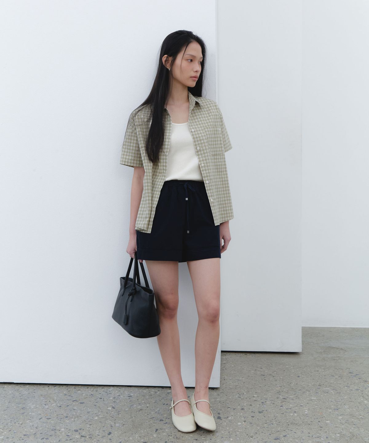 유라고(URAGO) Conie check half shirt