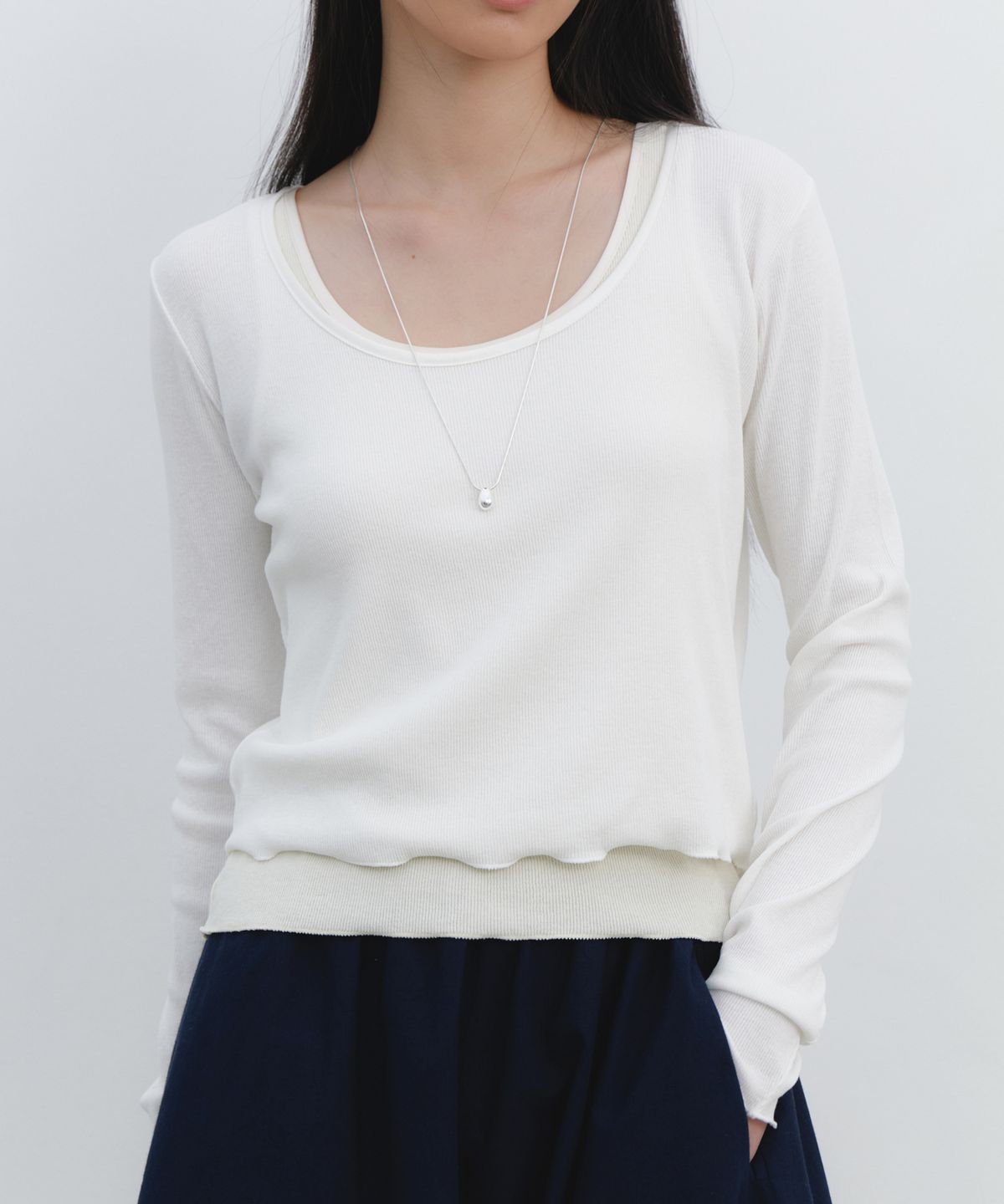 유라고(URAGO) Binding ribbed crop t-shirt