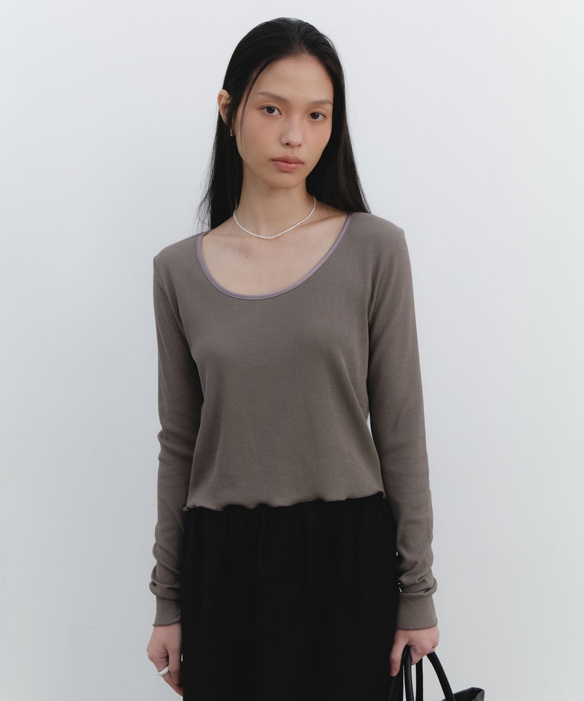 유라고(URAGO) Binding ribbed crop t-shirt