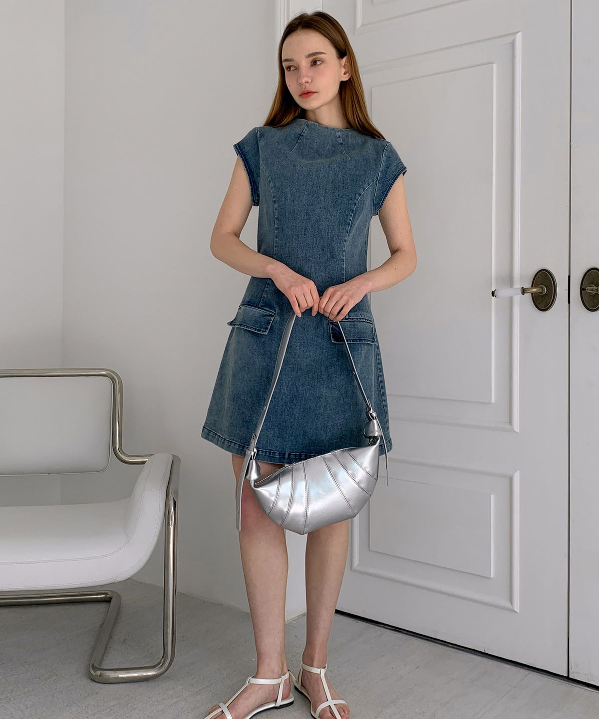 바스카라(VASCARA) Cap Sleeve Denim Mini Dress