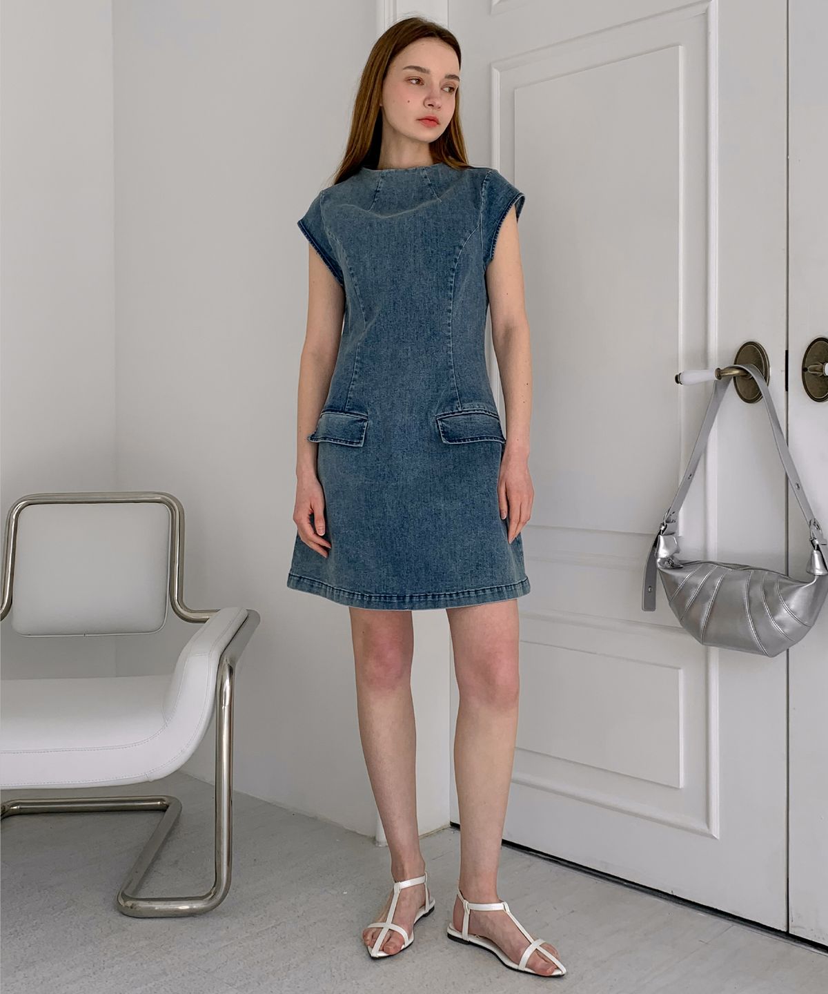 바스카라(VASCARA) Cap Sleeve Denim Mini Dress