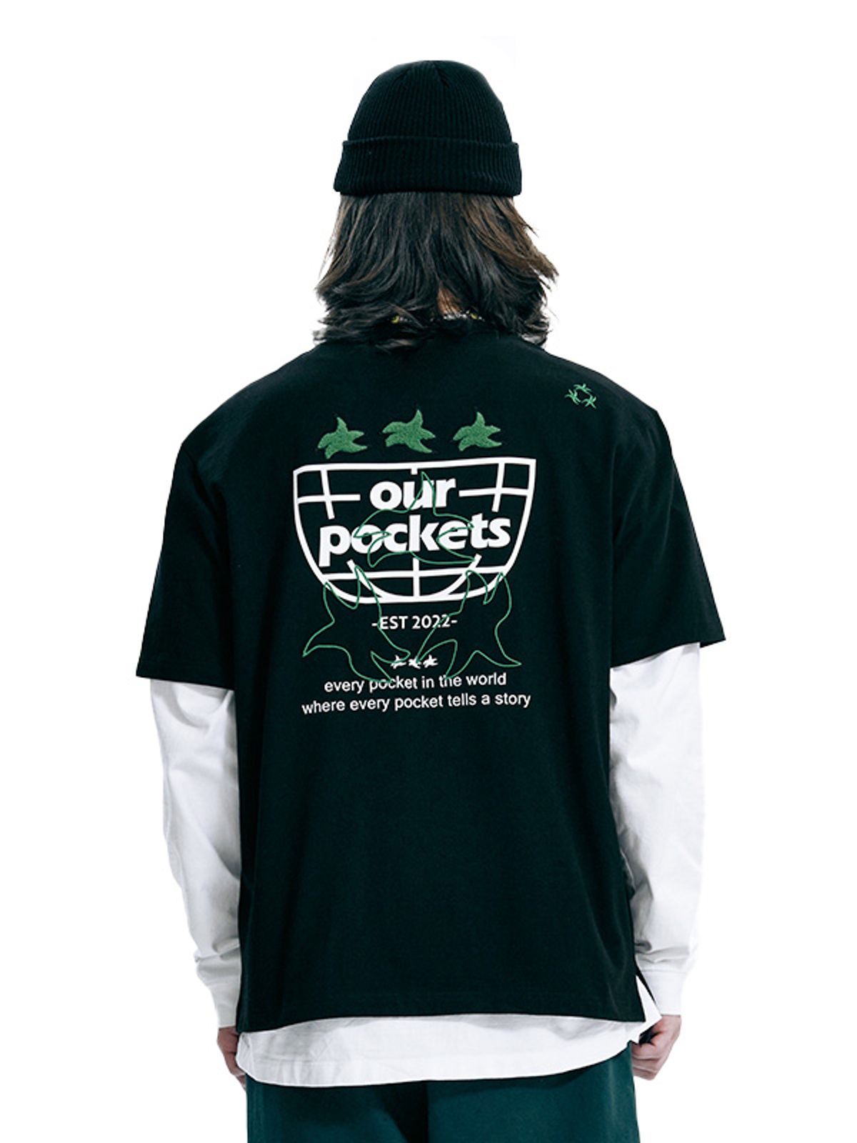 아워포켓츠(OURPOCKETS) 아워포켓츠 빅 지구별 티셔츠(Z블랙)