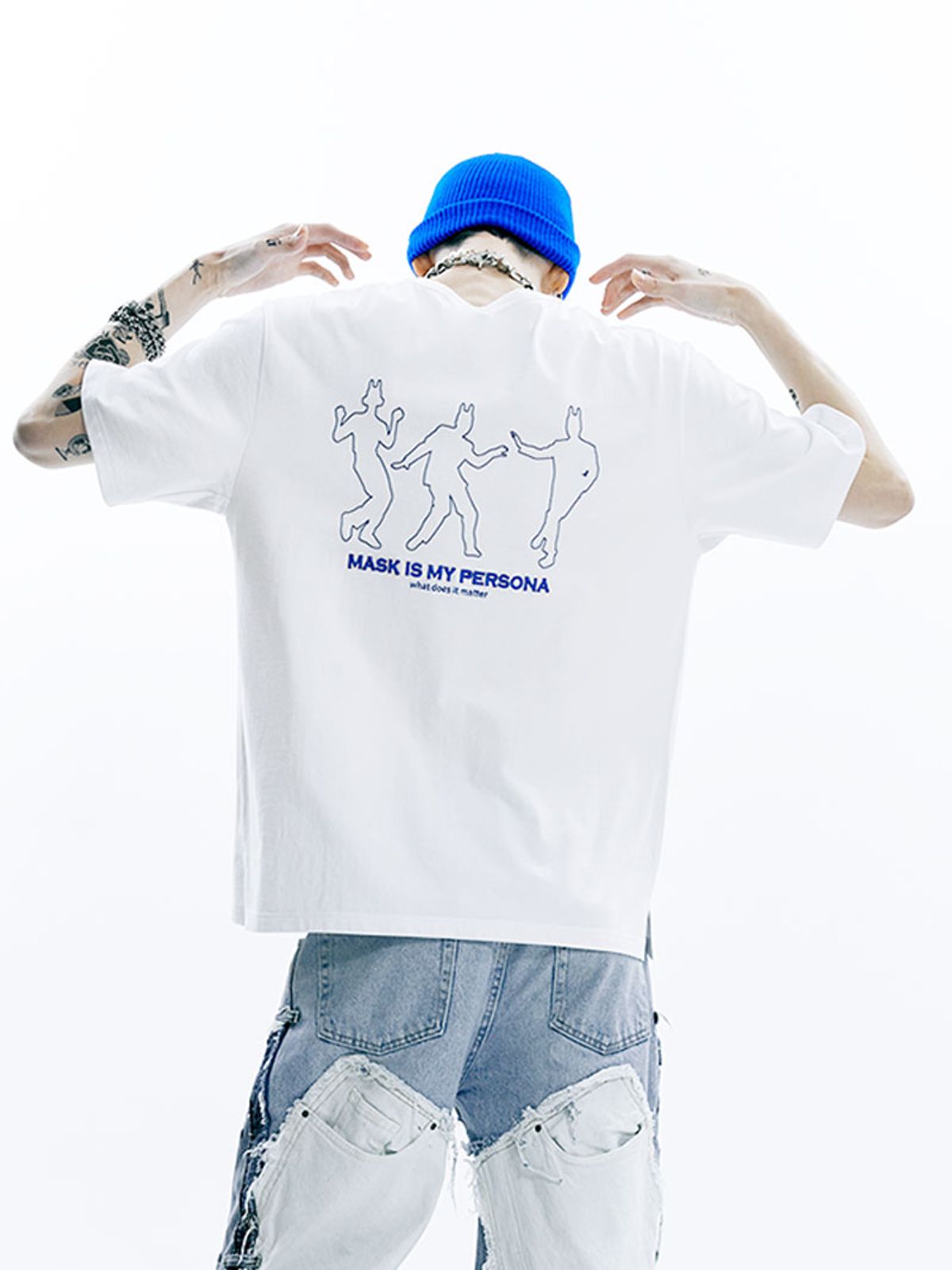 아워포켓츠(OURPOCKETS) 그리드 댄스 페르소나 티셔츠(화이트)