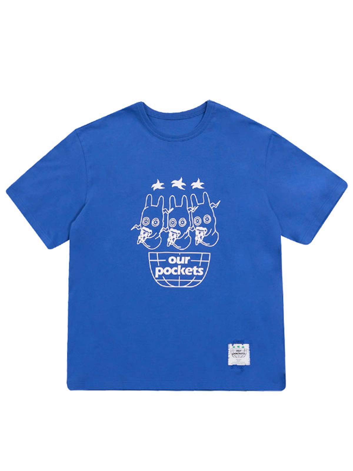 아워포켓츠(OURPOCKETS) 그리드 피자맨 X 아워포켓츠 샛별 콜라보 티셔츠(블루)