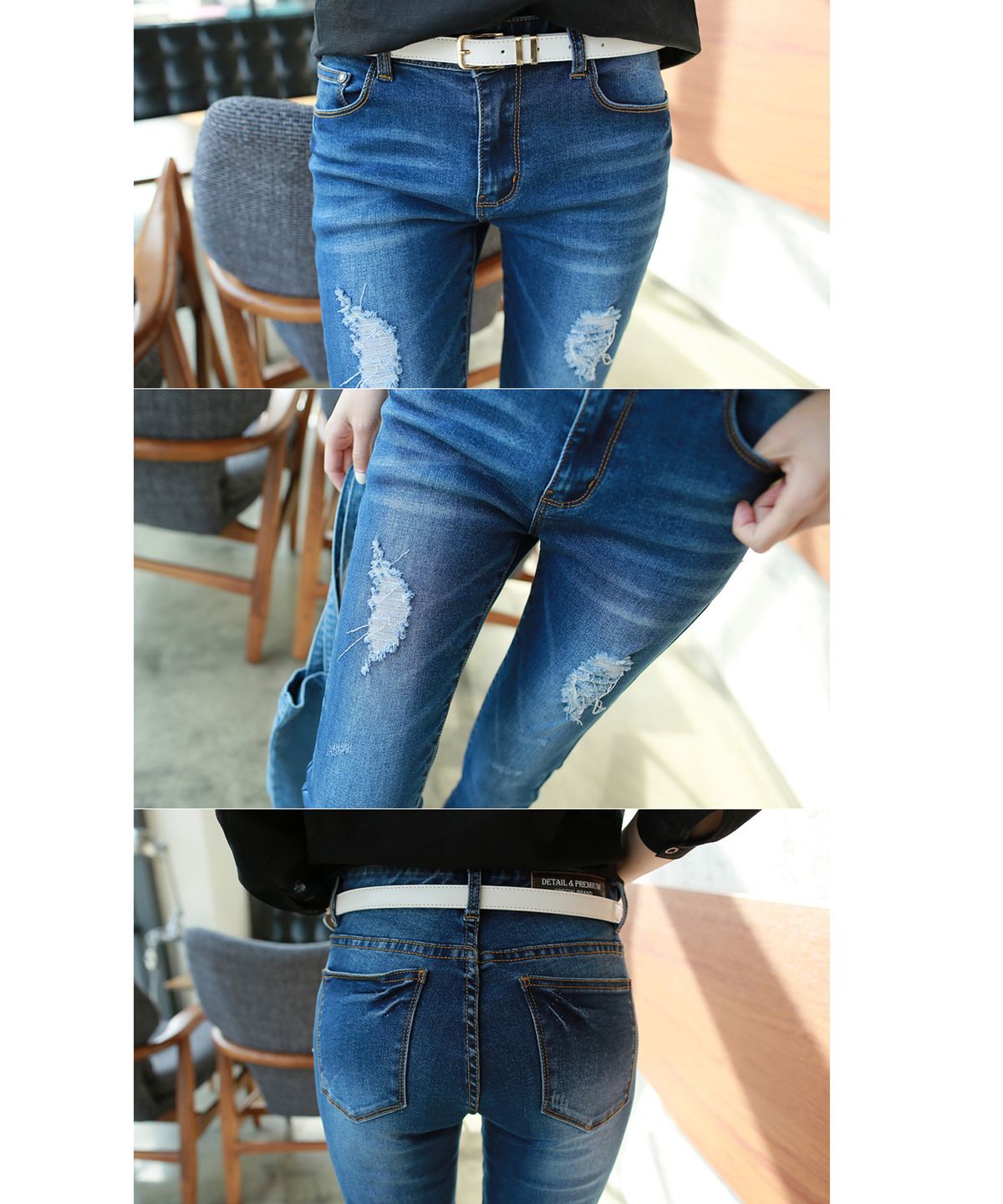 빼빼(BBAEBBAE) 빈티지 블루 구제워싱 일자청바지