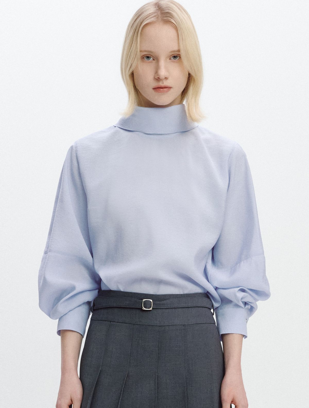그레이데시온(GRAYDATION) Volume-sleeve Tie Strap Blouse BLUE