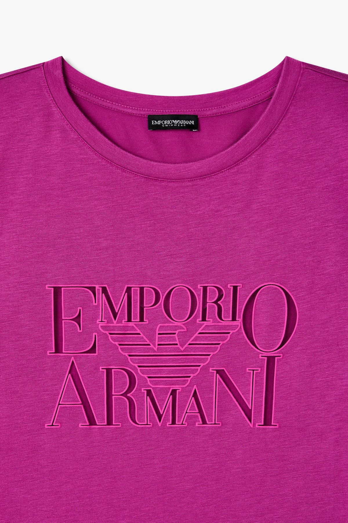 엠포리오 아르마니 언더웨어(EMPORIO ARMANI UNDERWEAR) 여성 메쉬 로고 라운지 맥시 티셔츠 _퍼플 0825119505
