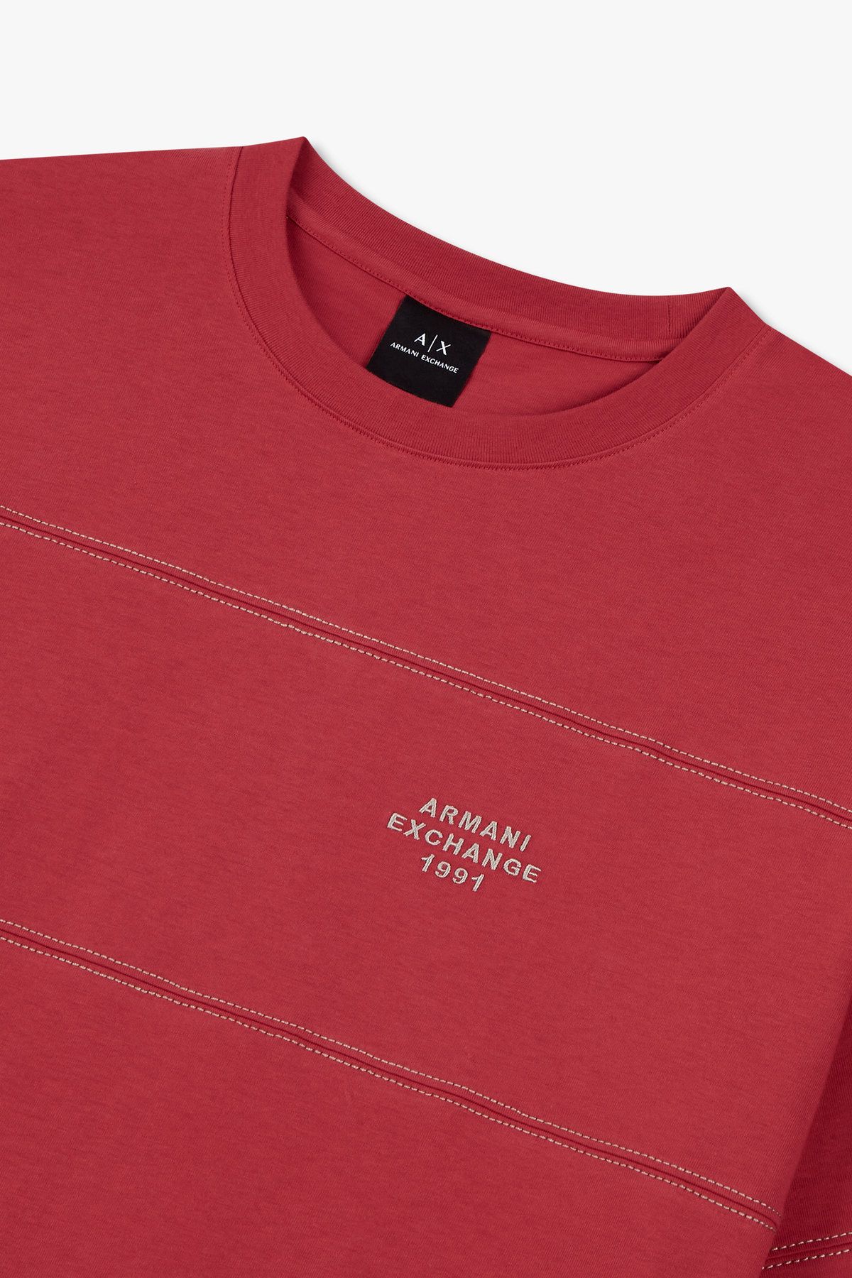 아르마니 익스체인지(ARMANI EXCHANGE) 남성 스티치 디테일 오버 핏 티셔츠 _레드 A415130006