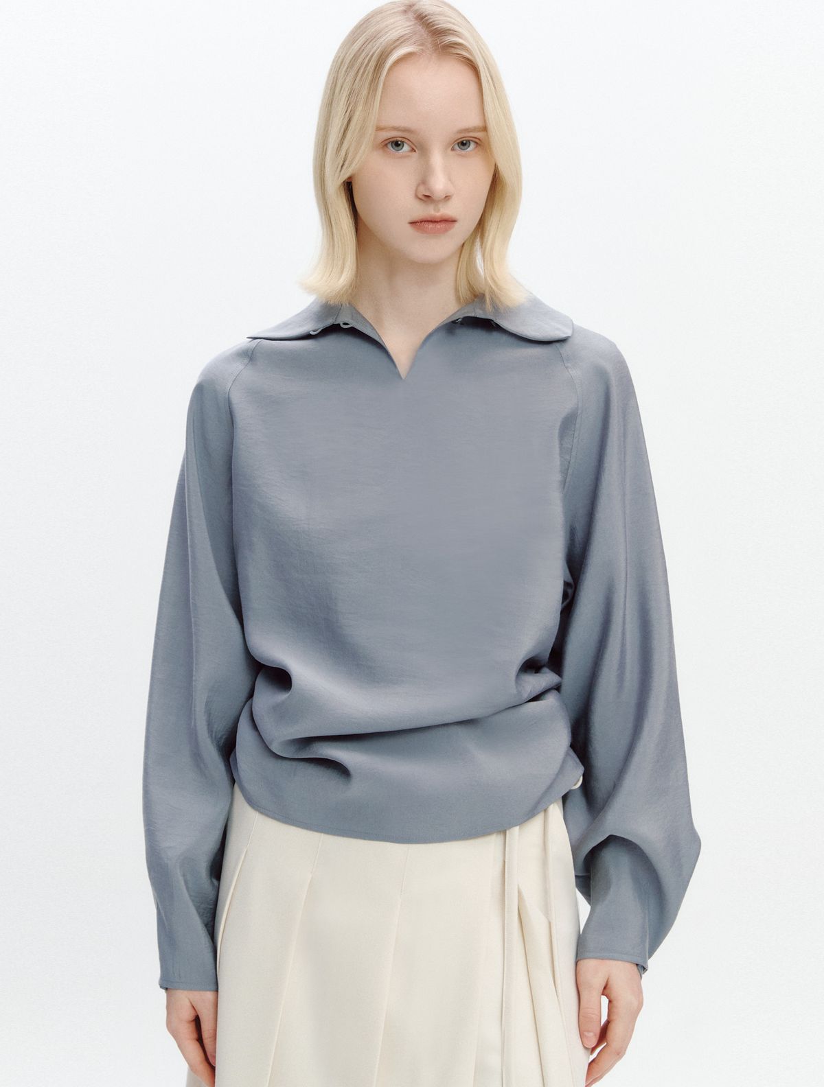 그레이데시온(GRAYDATION) Side Strap High Neck Blouse GRAY