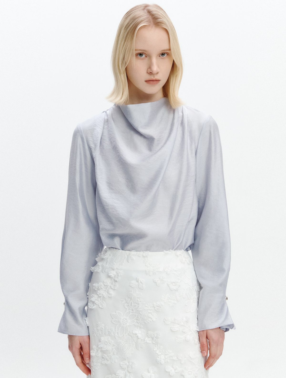 그레이데시온(GRAYDATION) Cowl Neck Strap-decorated Blouse LIGHT BLUE