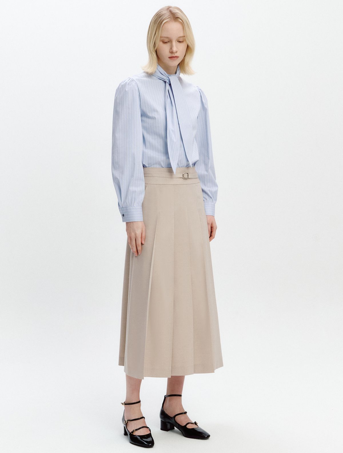 그레이데시온(GRAYDATION) Scarf Detachable Band-collar Blouse BLUE