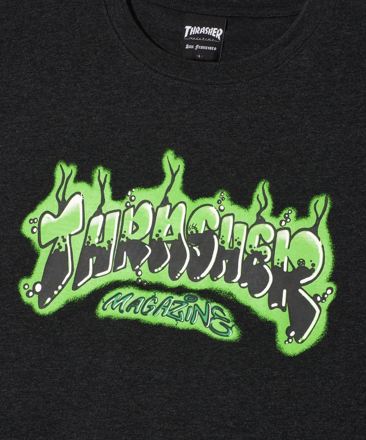 트레셔(THRASHER) 버블 멜팅 그래픽 반팔 티셔츠 멜란지 차콜