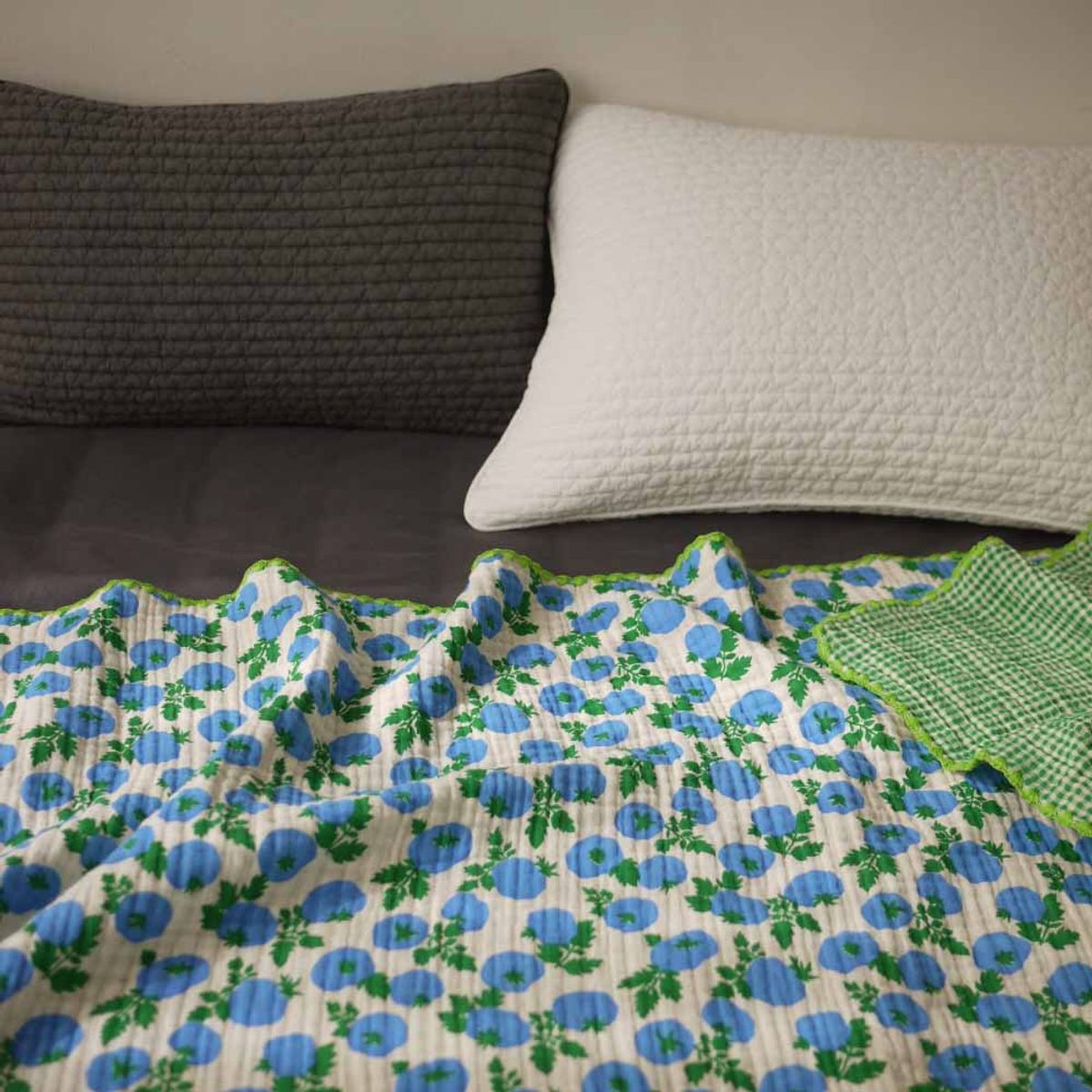 봄봄패브릭스(BOMBOM FABRICS) 4lay4layer gauze blanket 4중거즈 블랭킷/check TOMATO blanket /blue/2size