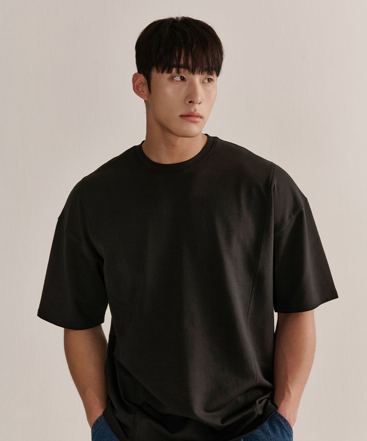 나인제트(NINEZ) 헤비메쉬 절개 와이드 오버핏 티셔츠_2color