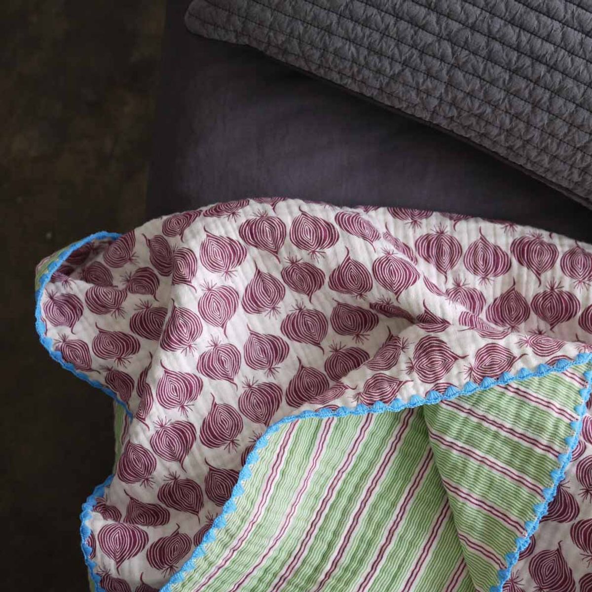 봄봄패브릭스(BOMBOM FABRICS) 4layer gauze blanket 4중거즈 블랭킷/sangria onion + green stripe/2size