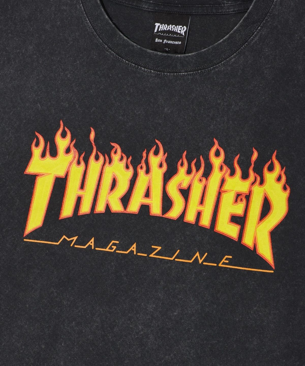 트레셔(THRASHER) 플레임 스톤워싱 반팔 티셔츠 차콜