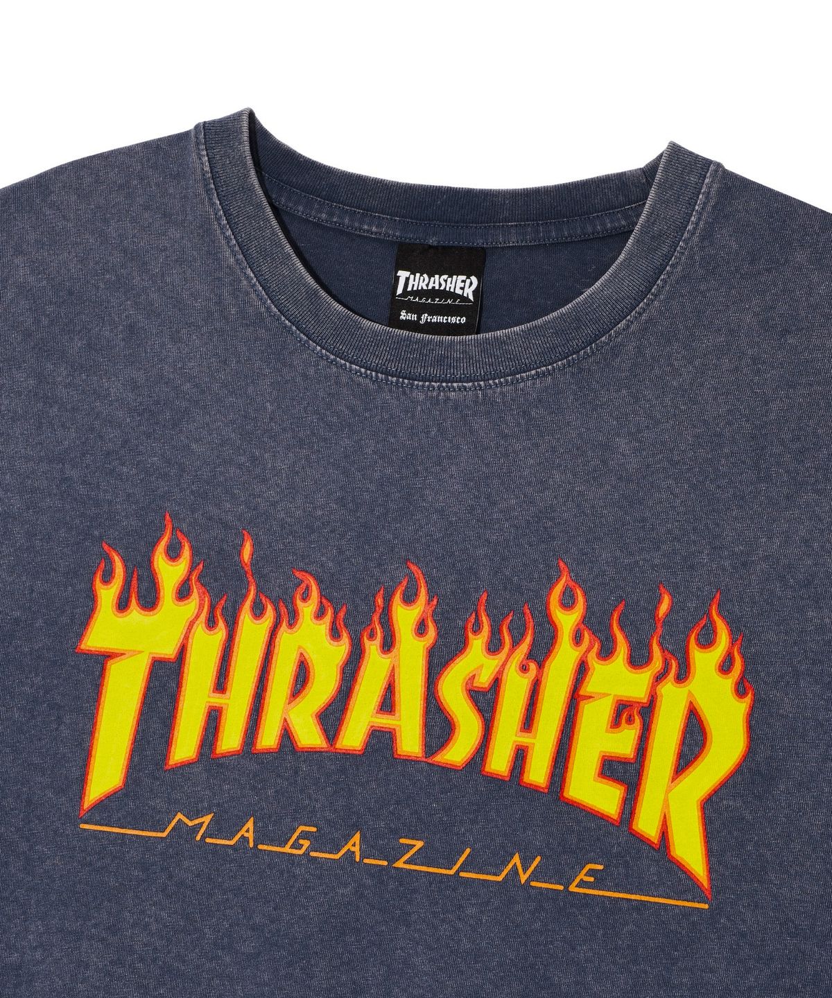 트레셔(THRASHER) 플레임 스톤워싱 반팔 티셔츠 블루