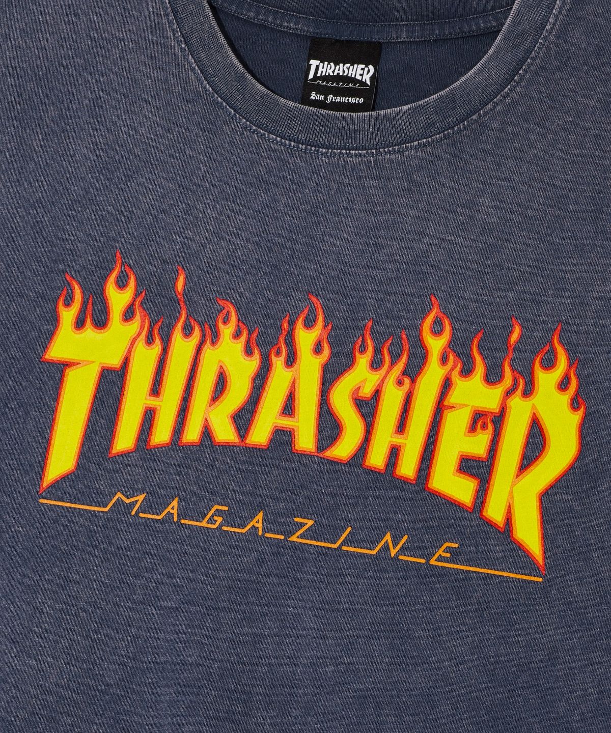 트레셔(THRASHER) 플레임 스톤워싱 반팔 티셔츠 블루