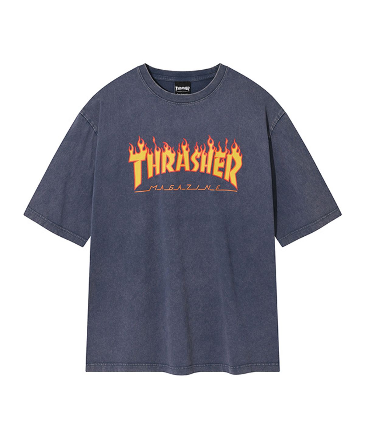 트레셔(THRASHER) 플레임 스톤워싱 반팔 티셔츠 블루