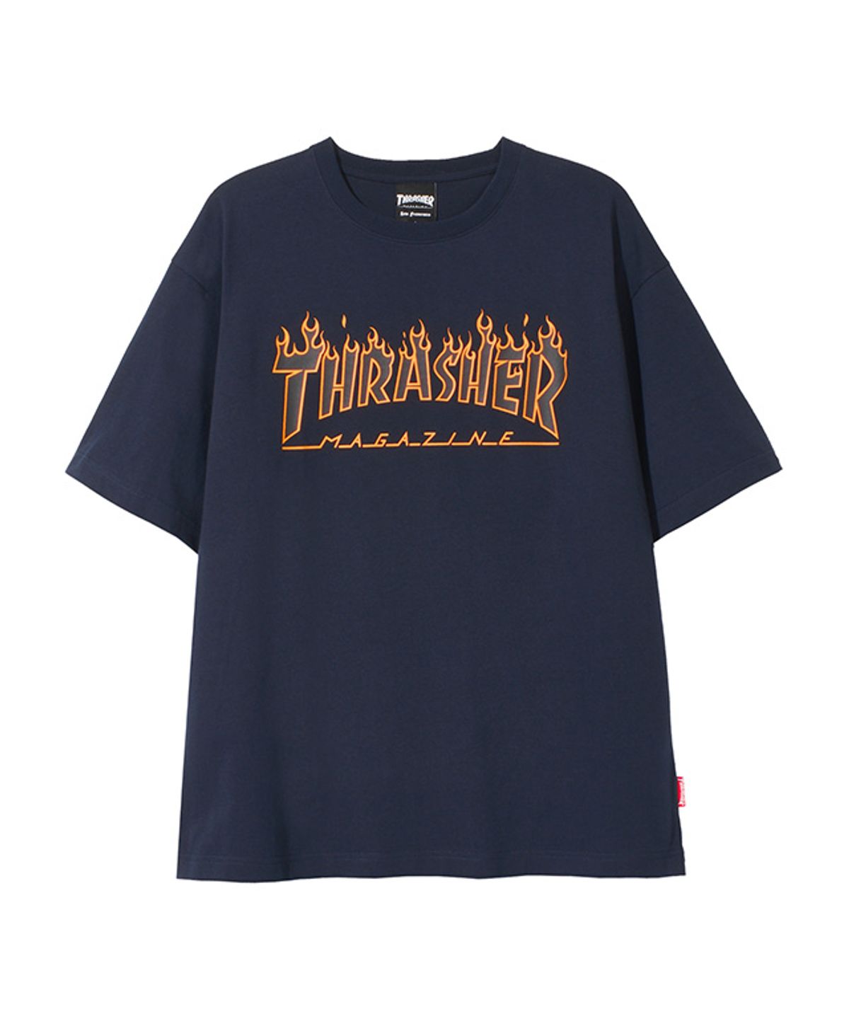 트레셔(THRASHER) 2도 플레임 로고 반팔 티셔츠 다크 네이비