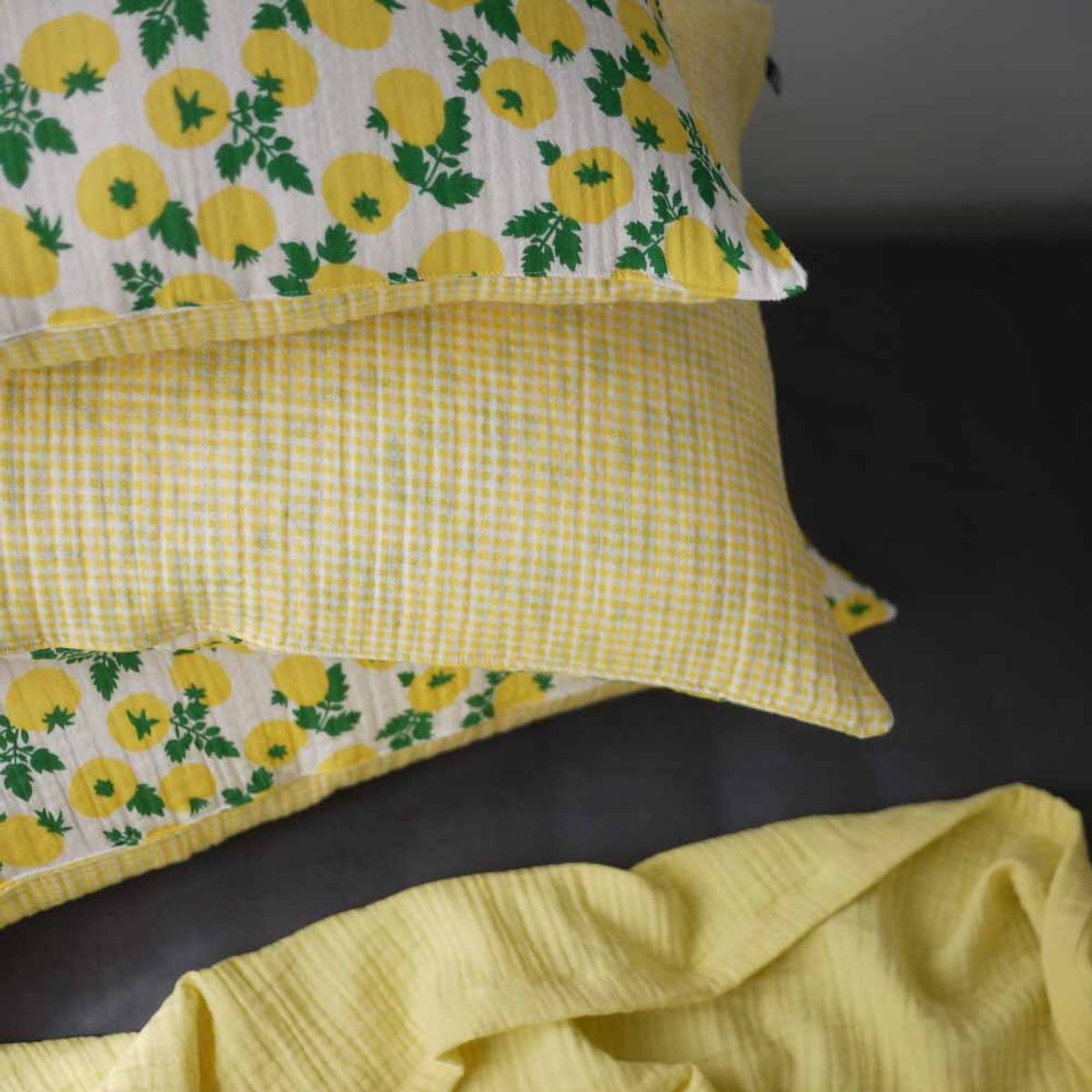 봄봄패브릭스(BOMBOM FABRICS) yellow tomato+yellow check gauze pillow case (3size), 거즈베개