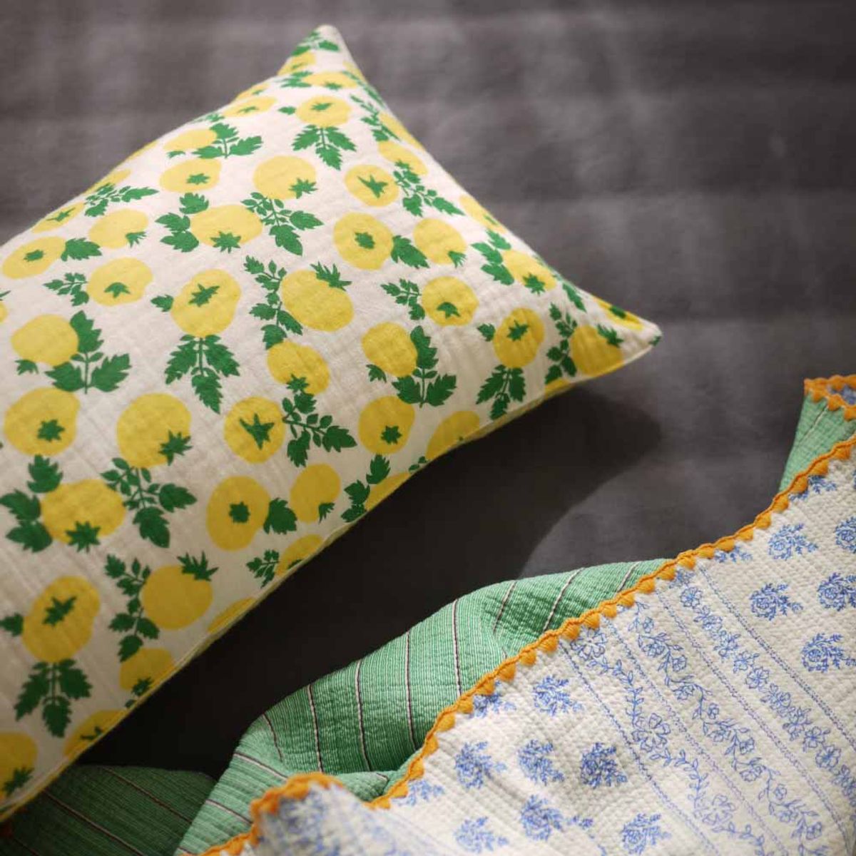 봄봄패브릭스(BOMBOM FABRICS) yellow tomato+yellow check gauze pillow case (3size), 거즈베개