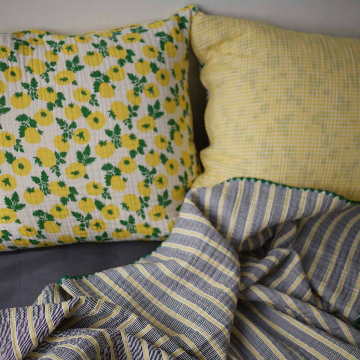 봄봄패브릭스(BOMBOM FABRICS) yellow tomato+yellow check gauze pillow case (3size), 거즈베개