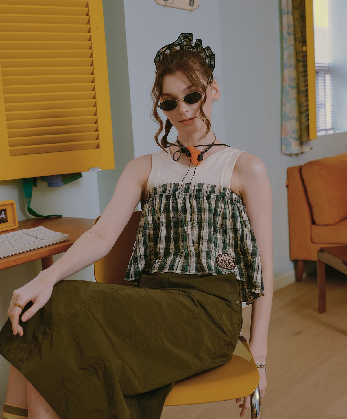 누크피터(NUUKFITTER) NKFT LAYERED CHECK SKIRT_WOMEN [GREEN]