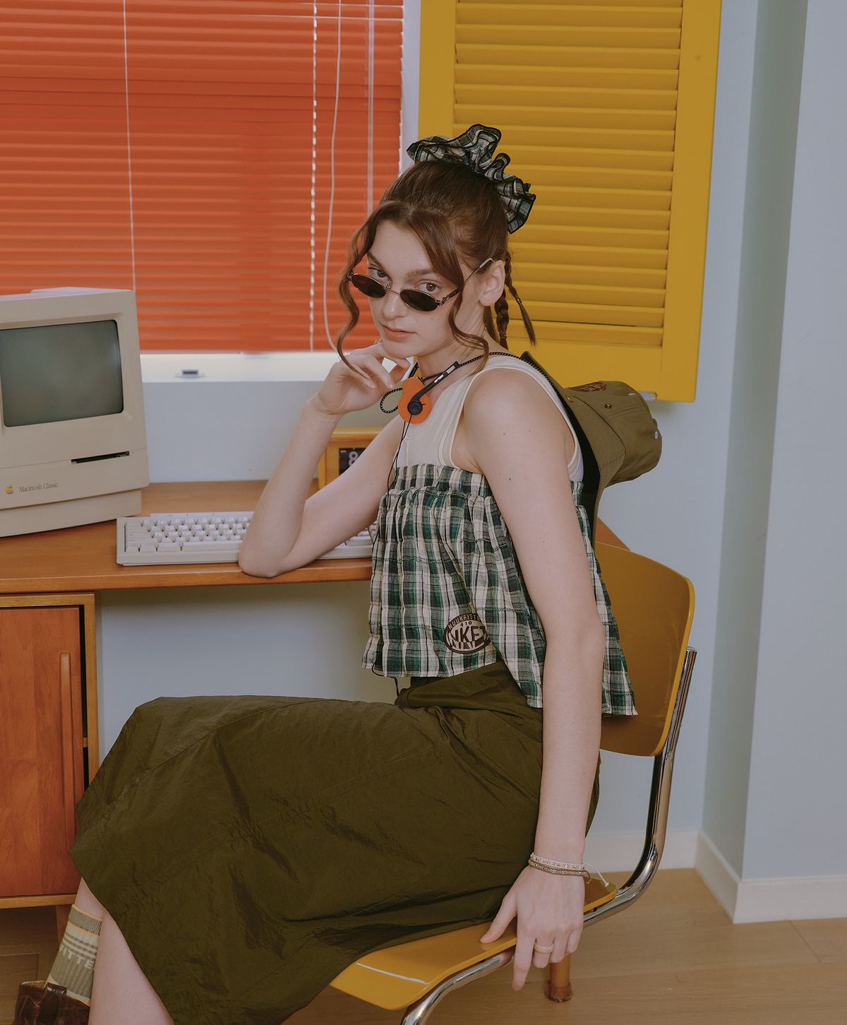 누크피터(NUUKFITTER) NKFT LAYERED CHECK SKIRT_WOMEN [GREEN]