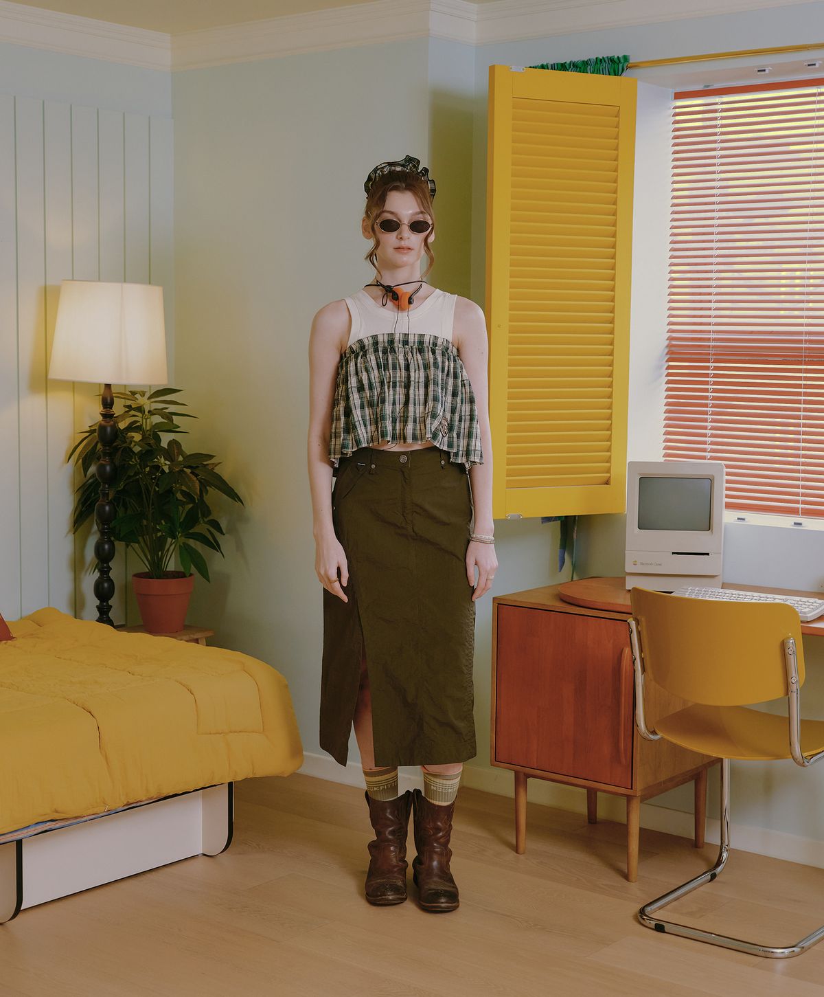 누크피터(NUUKFITTER) NKFT LAYERED CHECK SKIRT_WOMEN [GREEN]