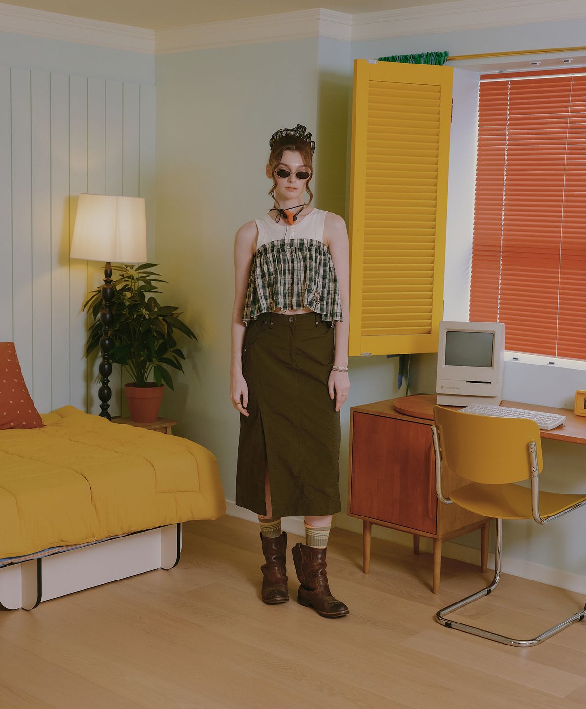 누크피터(NUUKFITTER) NKFT LAYERED CHECK SKIRT_WOMEN [GREEN]