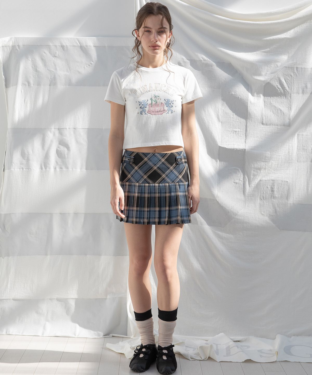 디망쉬(dimanche) PREPPY CAKE CROP T-SHIRT