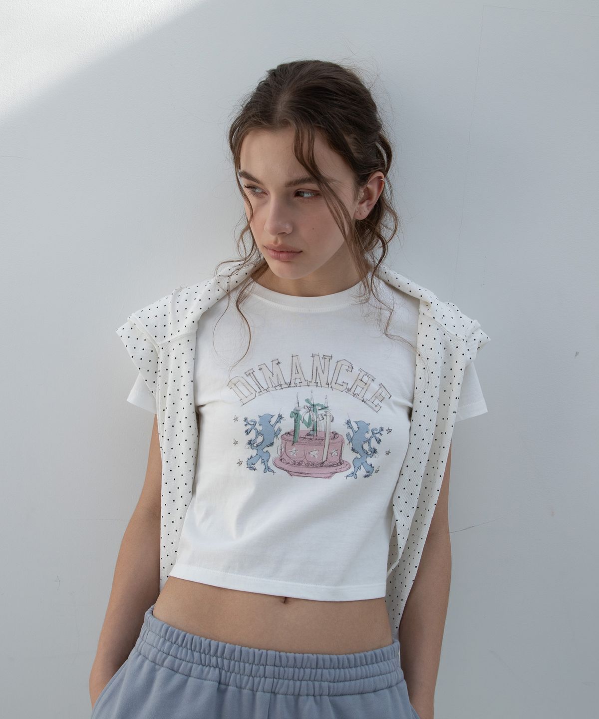 디망쉬(dimanche) PREPPY CAKE CROP T-SHIRT