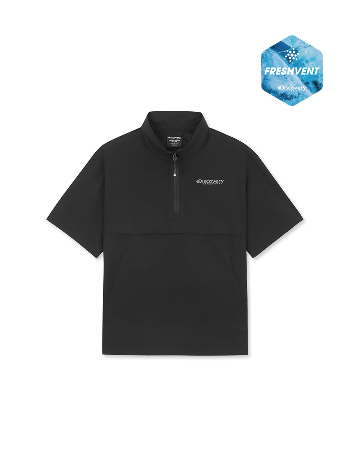 디스커버리 키즈(DISCOVERY KIDS) 키즈 프레시벤트 경량 우븐 하이넥 트레이닝 반팔 아노락 (BLACK)