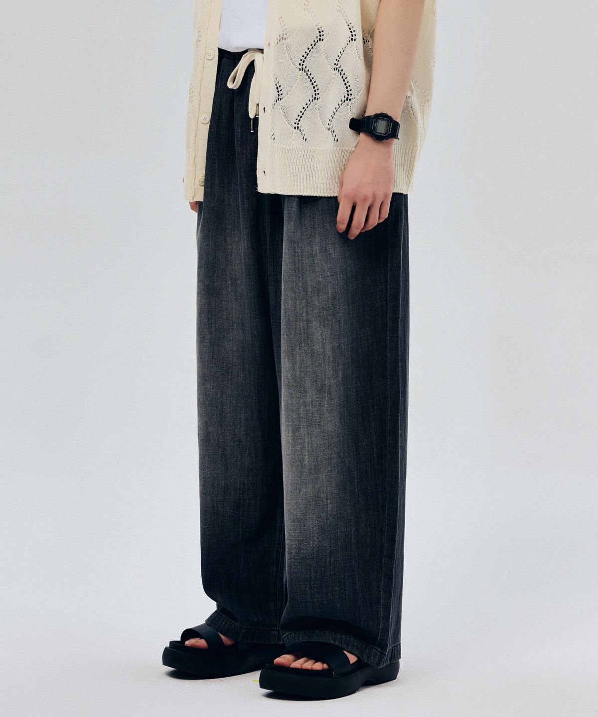 리플라이퍼키(REFLYPERKY) LX8522 린넨라이크 이지밴딩 릴렉스데님 (Powder black)