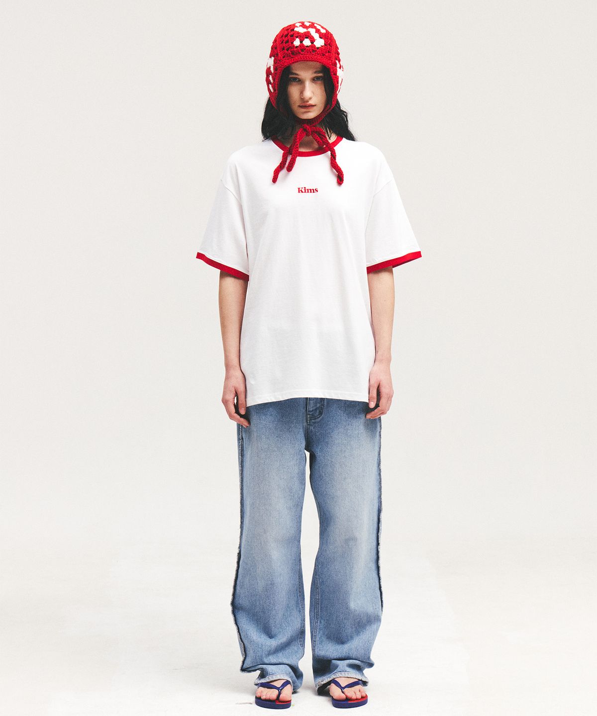 킴스 프레시 코튼 마켓(KIMS FRESH COTTON MARKET) (Unisex) Kims Logo Ringer Tee White(red)