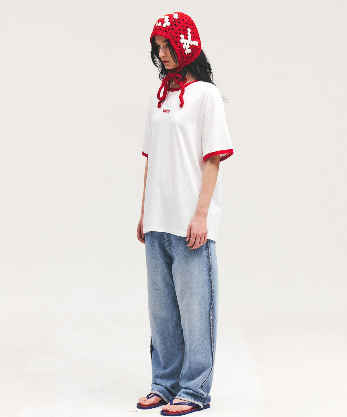 킴스 프레시 코튼 마켓(KIMS FRESH COTTON MARKET) (Unisex) Kims Logo Ringer Tee White(red)