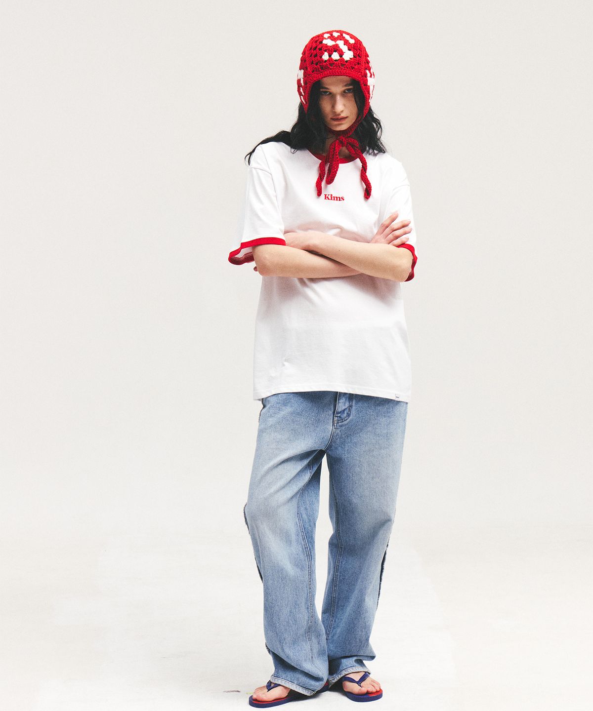 킴스 프레시 코튼 마켓(KIMS FRESH COTTON MARKET) (Unisex) Kims Logo Ringer Tee White(red)