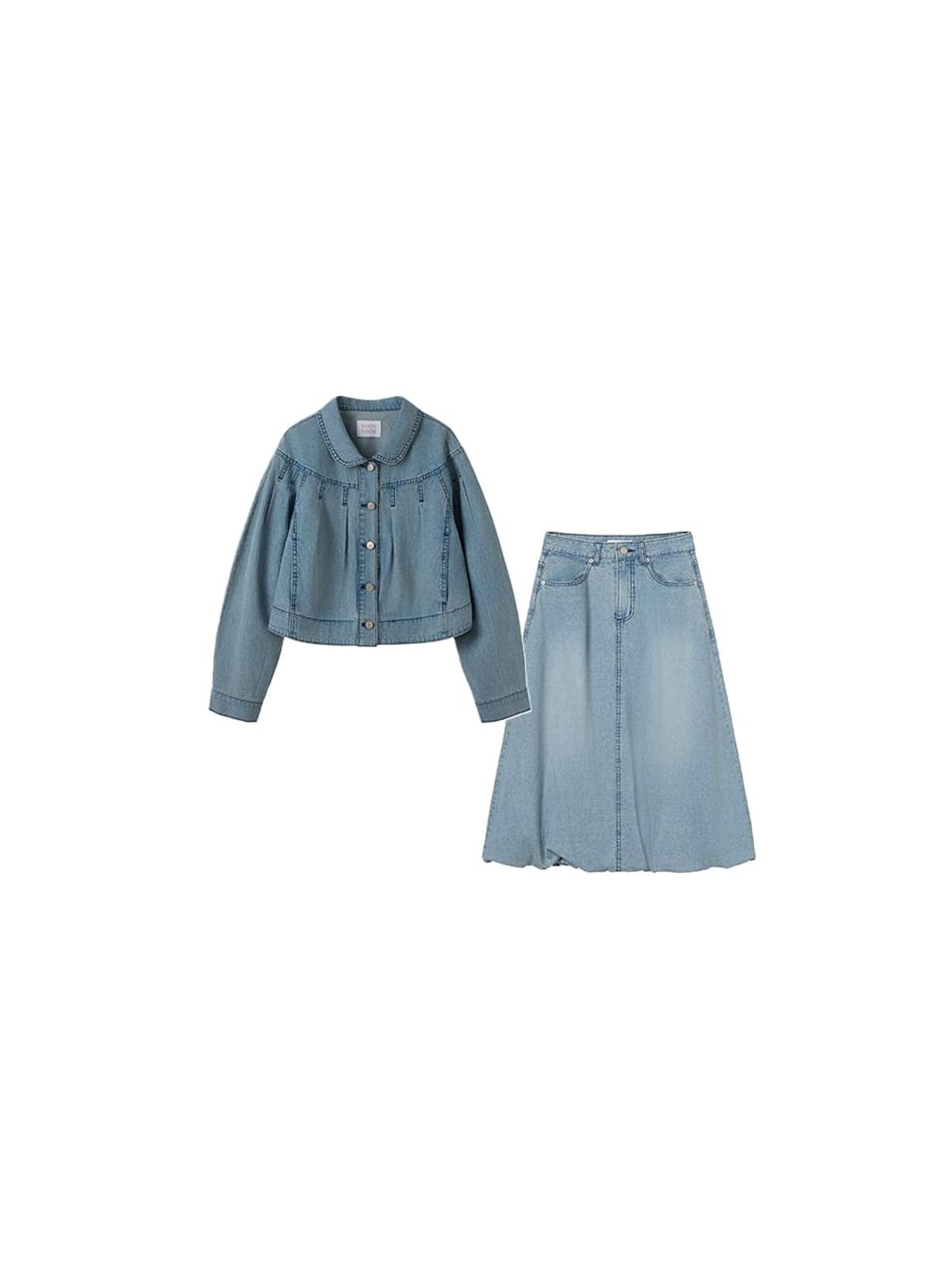 오더먼트 바이 보카바카(OTHEMENT BY VOCAVACA) [SET] Pin tuck Denim Jacket & Ballon Denim Skirt_2color