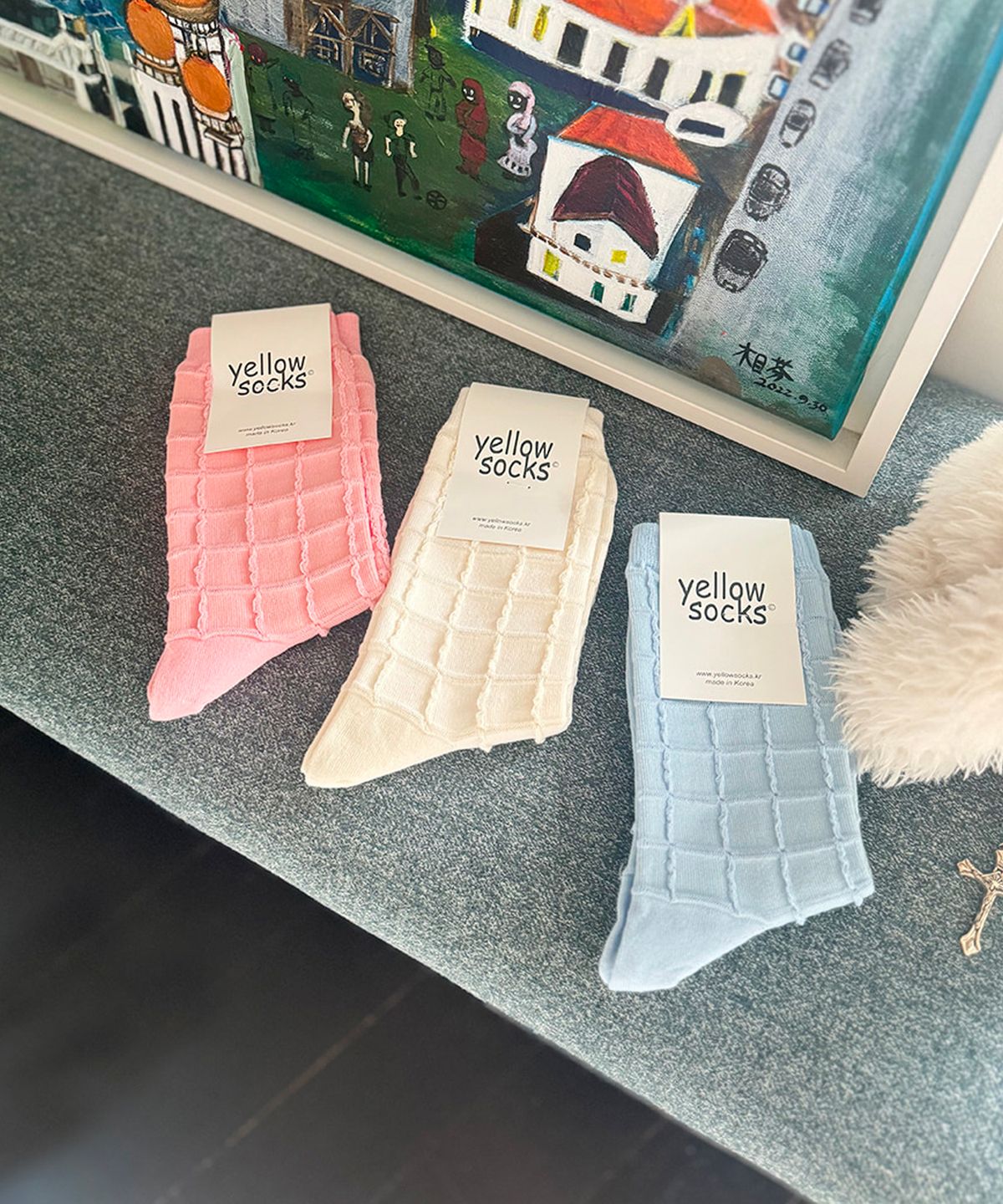 옐로우삭스(YELLOWSOCKS) 와플 (핑크/크림/블루/블랙)