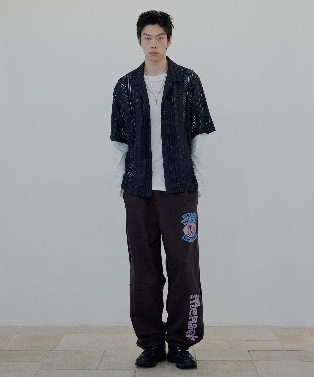 누아클레(NUAKLE) 펀칭 크로셰 셔츠_네이비