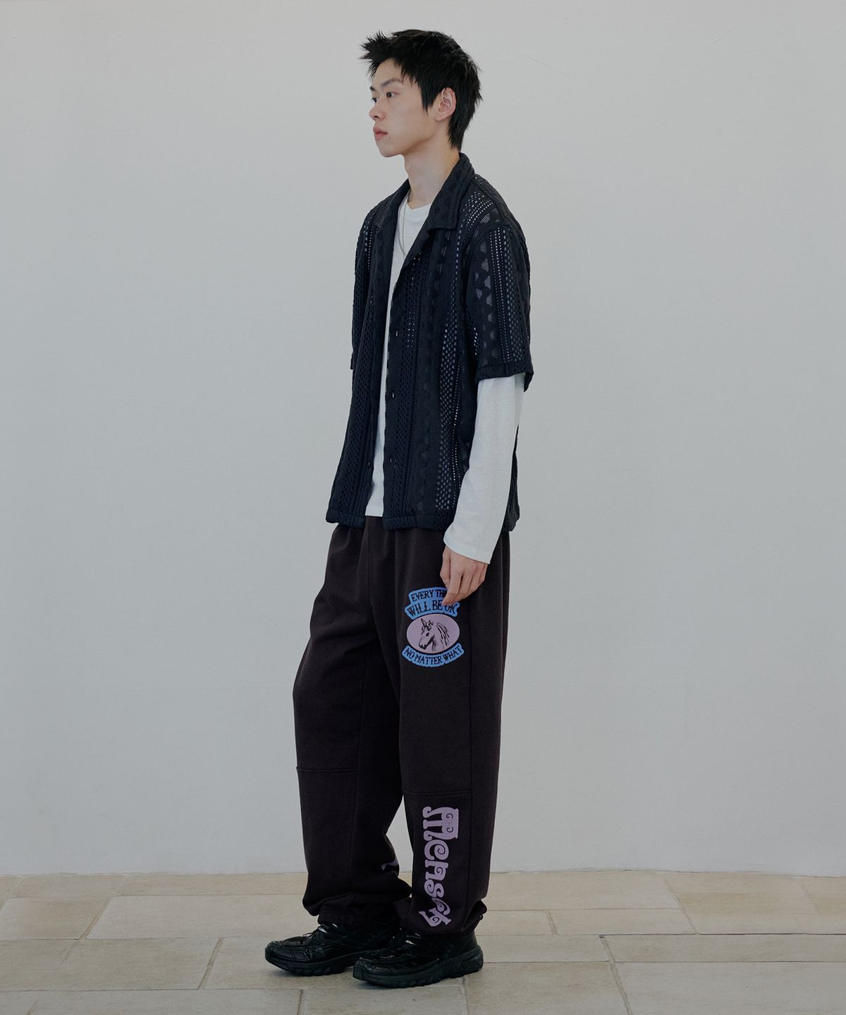누아클레(NUAKLE) 펀칭 크로셰 셔츠_네이비