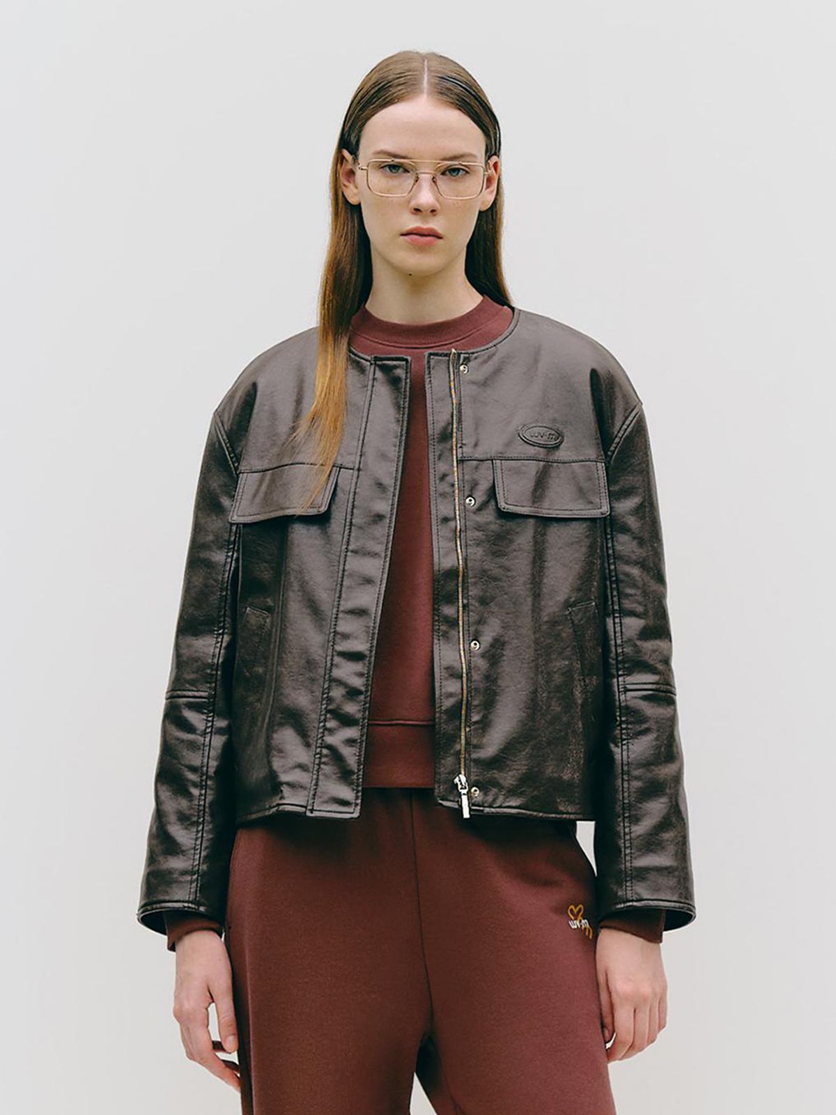 엘유브이엠(LUVM) FAUX LEATHER ZIP-UP_BROWN