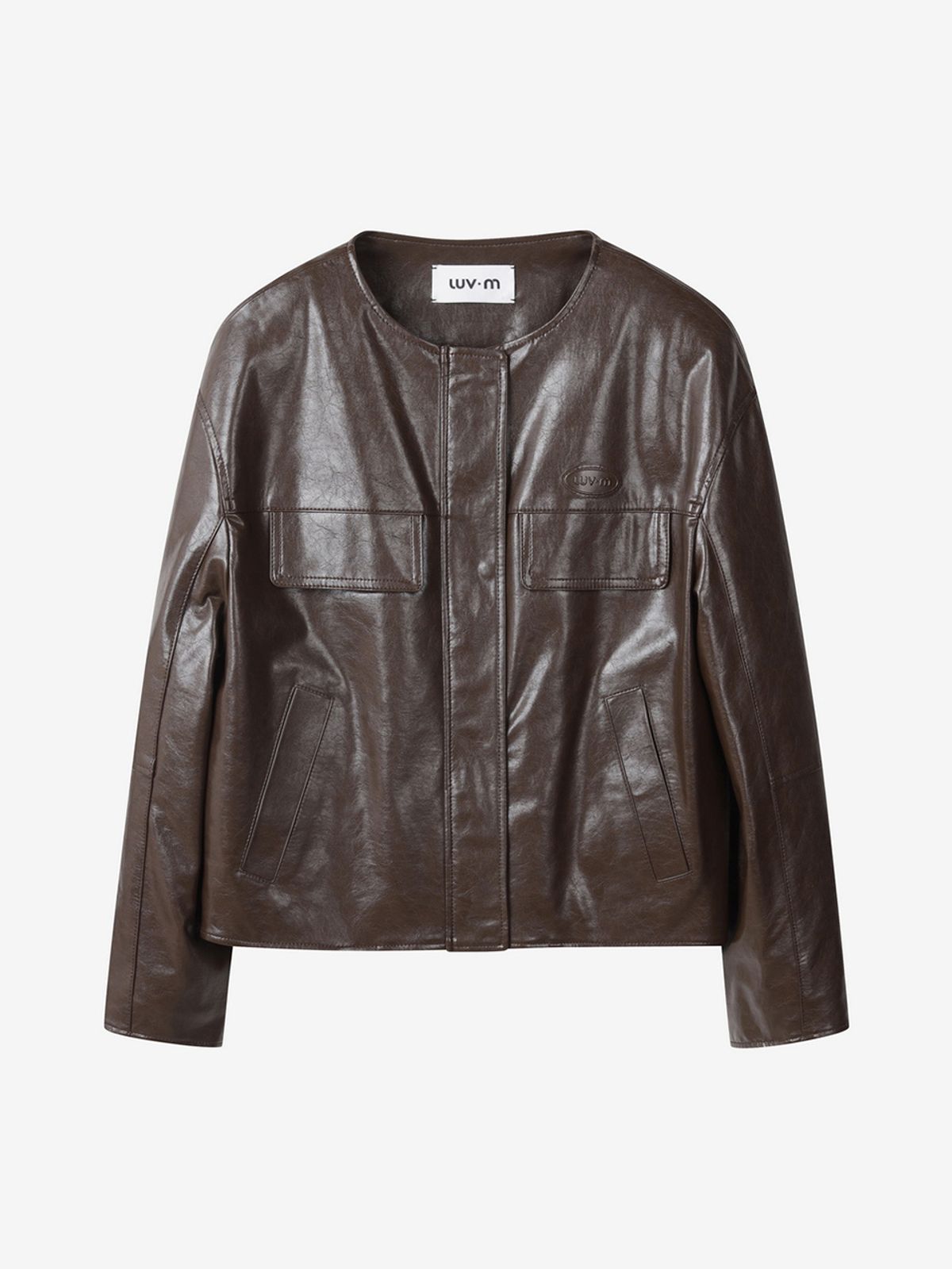 엘유브이엠(LUVM) FAUX LEATHER ZIP-UP_BROWN