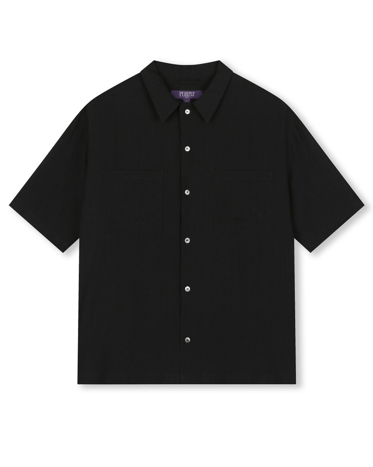 비슬로우(BESLOW) CRINKLE TEXTURE HALF SHIRTS BLACK