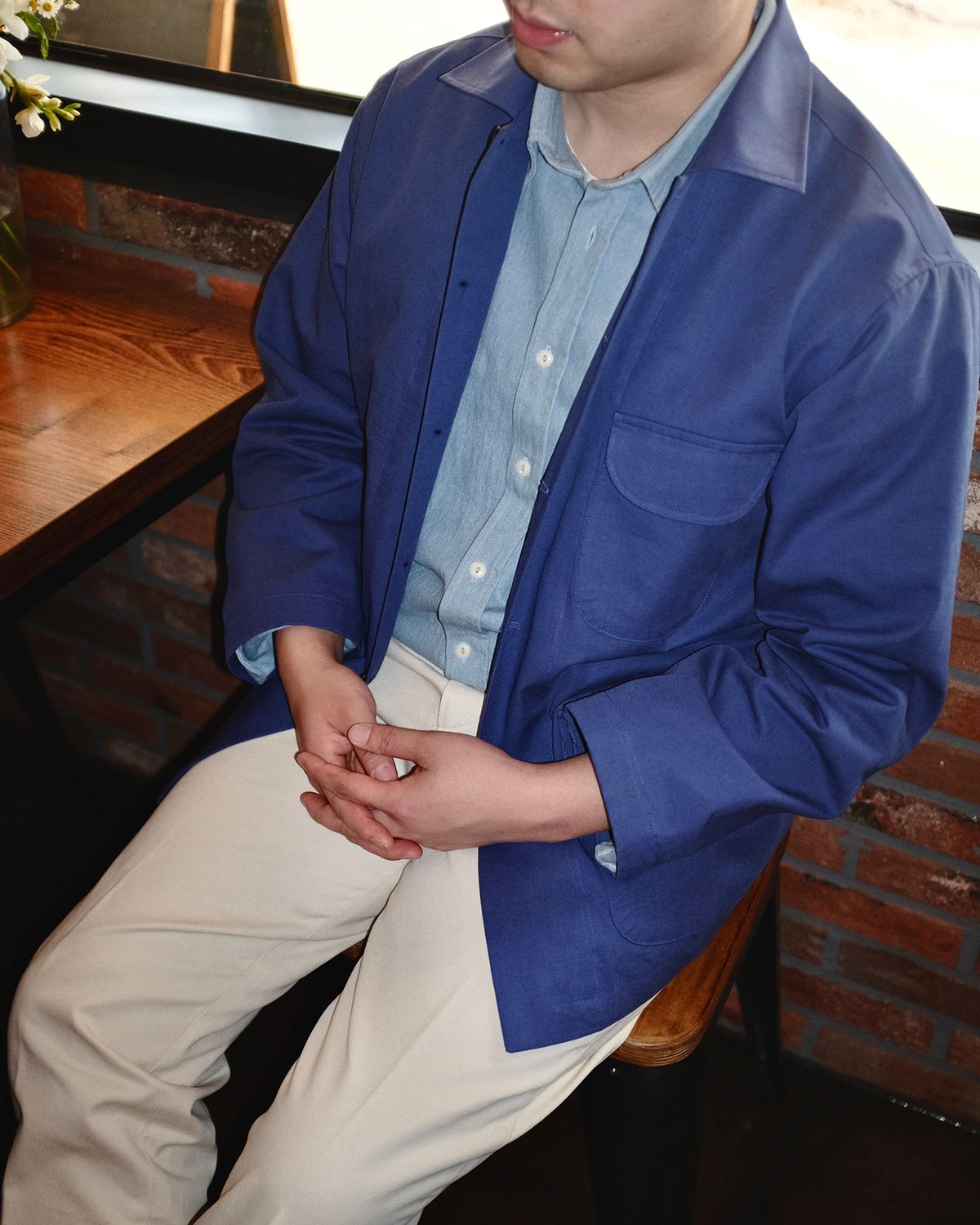 뗄라(TELA) French Blue Twill Cotton Shirt Jacket