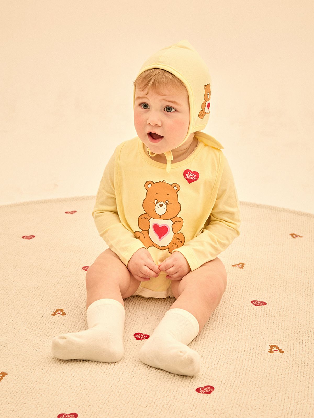 케어베어(CAREBEARS) 출산/백일/돌 오가닉선물3종세트(실내복+바디수트+턱받이)+선물쇼핑백